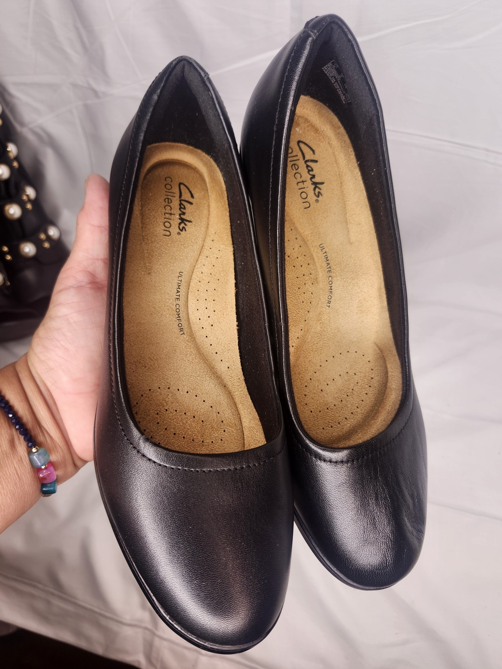 Clarks Black Leather Slip-On Comfort Flats